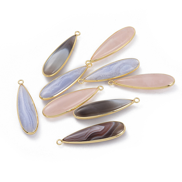 

PandaHall Natural Mixed Stone Pendants, with Brass Findings, Teardrop, Golden, 38.5~39x11x6mm, Hole: 2mm Mixed Stone Teardrop