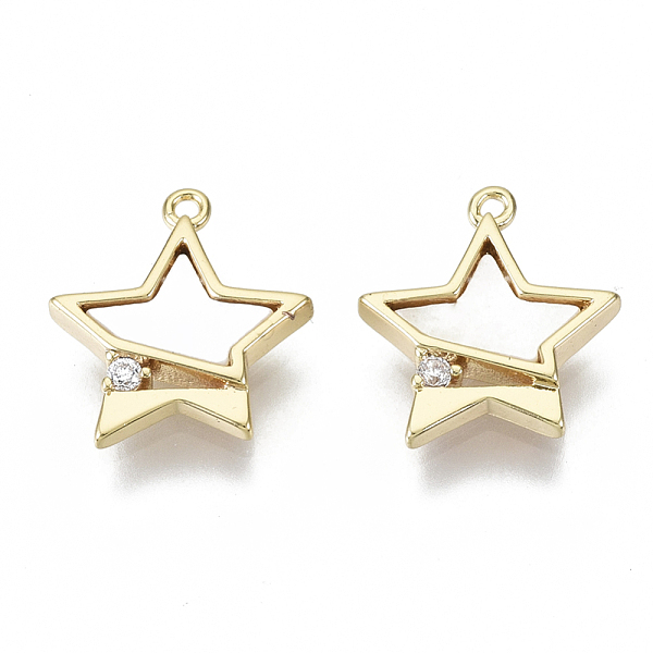 

PandaHall Brass Micro Pave Cubic Zirconia Charms, with Freshwater Shell, Nickel Free, Real 18K Gold Plated, Star, Clear, Creamy White...