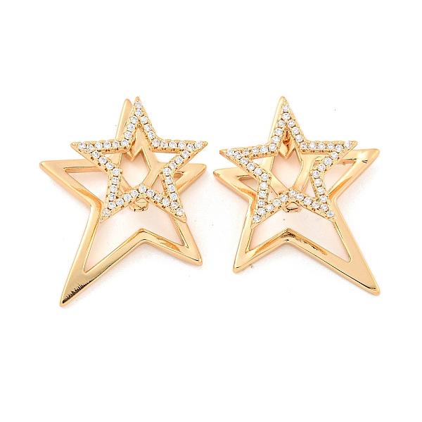 

PandaHall Brass Micro Pave Clear Cubic Zirconia Hoop Earrings, Stud Earrings, Star, Light Gold, 25x22mm Brass Star Clear