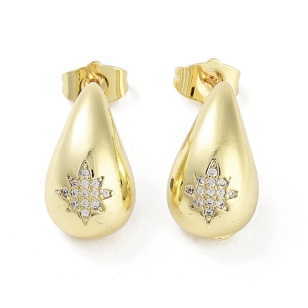 

PandaHall Teardrop Rack Plating Brass Cubic Zirconia Stud Earrings for Women, Long-Lasting Plated, Lead Free & Cadmium Free, Real 18K Gold...