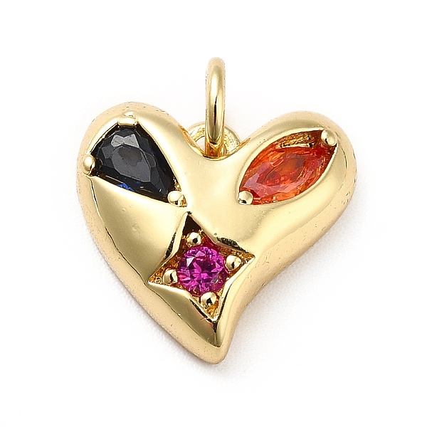 

PandaHall Brass Micro Pave Cubic Zirconia Pendants, with Jump Ring, Long-Lasting Plated, Real 18K Gold Plated, Heart, Colorful, 13x13.5x4mm..., Multicolor