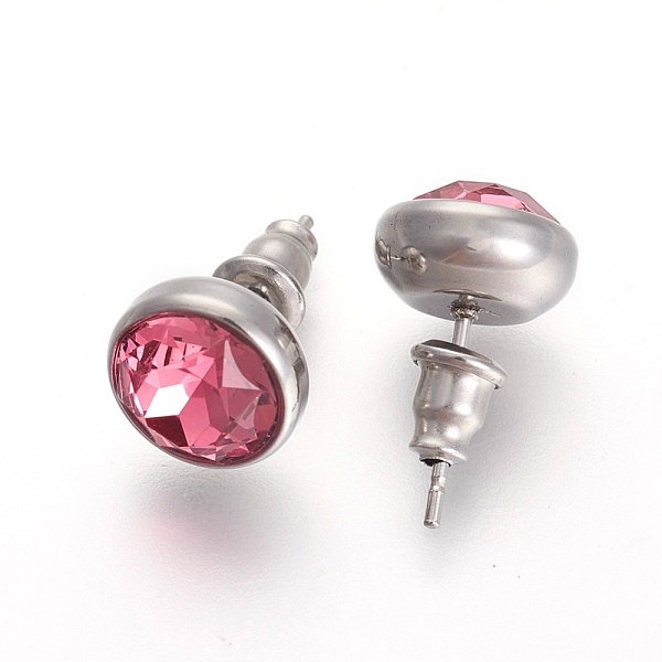 

PandaHall 304 Stainless Steel Stud Earrings, with Rhinestone, Flat Round, Rose, 10x6mm, Pin: 0.9mm Rhinestone Pink