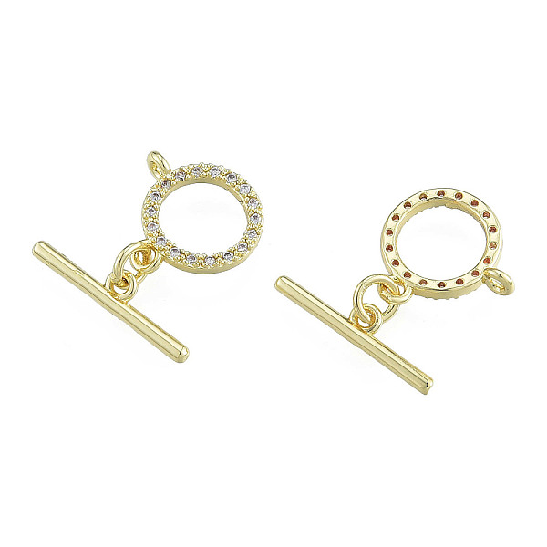 

PandaHall Brass Micro Pave Clear Cubic Zirconia Toggle Clasps, Nickel Free, Ring, Real 14K Gold Plated, Bar: 19x4.5x1.5mm, Hole: 1.4mm, Ring...