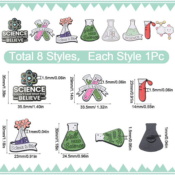 Sunnyclue 8 Stück 8 Stile Chemie-Thema-Emaille-Pins