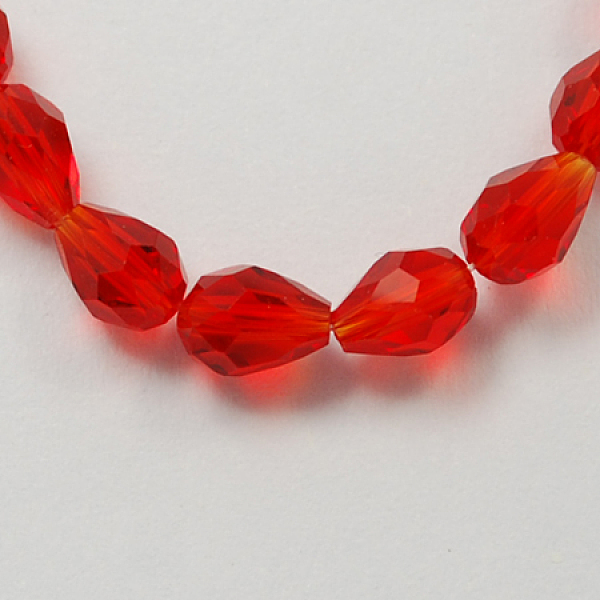 

PandaHall Glass Beads Strands, Faceted, Drop, Red, 11x8mm, Hole: 1mm, about 57~59pcs/strand, 26.38~26.77 inch Glass Teardrop Red