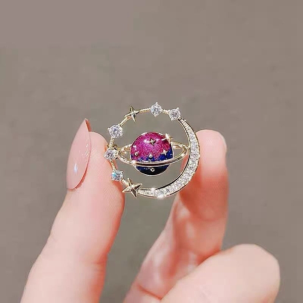 

PandaHall Planet Alloy Rhinestone Brooches for Women, with Enamel, Medium Violet Red, 20mm Alloy+Rhinestone Planet Clear