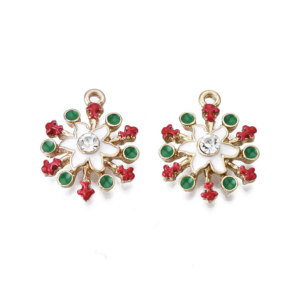 

PandaHall Rack Plating Alloy Enamel Pendants, with Crystal Rhinestone, Cadmium Free & Nickel Free & Lead Free, Light Gold, Christmas..., White