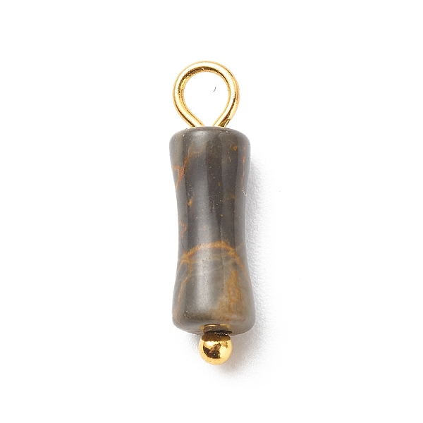 PandaHall Natural Coffee Jasper Pendants, with Golden Tone Brass Findings, Bamboo-Shaped Charm, 17.5x5mm, Hole: 2.5~2.7mm Other Jasper...