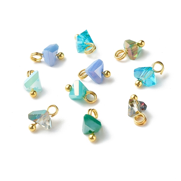 

PandaHall Electroplate Glass Charms, with Brass Ball Head Pins, Triangle, Turquoise, 8x6x4.5mm, Hole: 1.8mm Glass Triangle Green