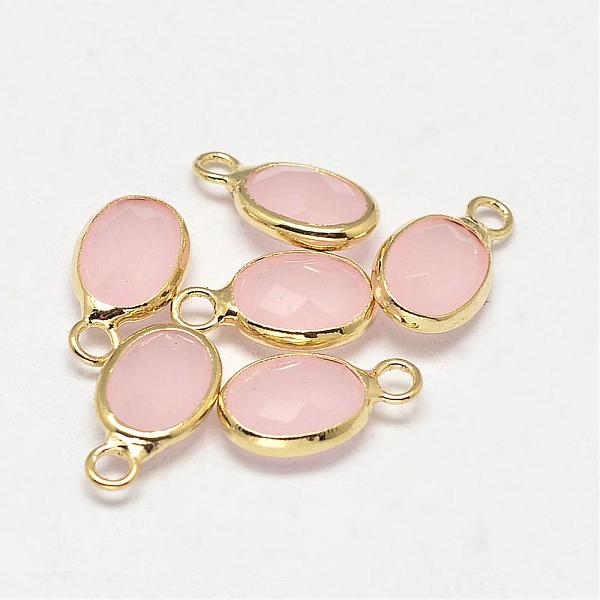 

PandaHall Oval Faceted Golden Tone Brass Glass Charms, Pink, 12x7x3.5mm, Hole: 1mm Brass+Glass Oval Pink