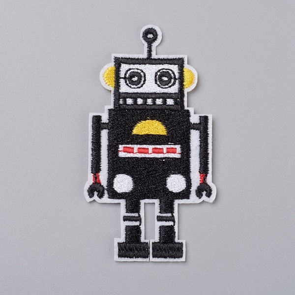 PandaHall Computerized Embroidery Cloth Iron on/Sew on Patches, Costume Accessories, Appliques, for Backpacks, Clothes, Robot, Black...