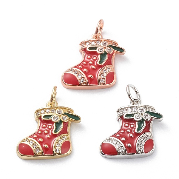 

PandaHall Brass Micro Pave Clear Cubic Zirconia Pendants, with Red & Green Enamel & Jump Rings, Long-Lasting Plated, For Christmas, Stocking...