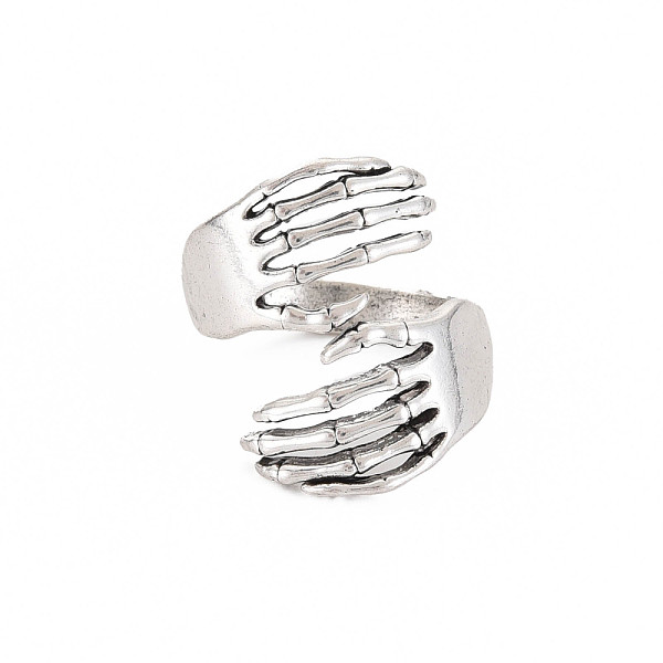 

PandaHall Hand Hug Open Cuff Ring, Tibetan Style Alloy Jewelry for Women, Cadmium Free & Lead Free, Antique Silver, US Size 8(18.1mm) Alloy