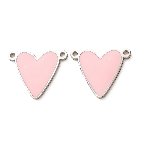 304 Stainless Steel with Pink Enamel Connector Charms
