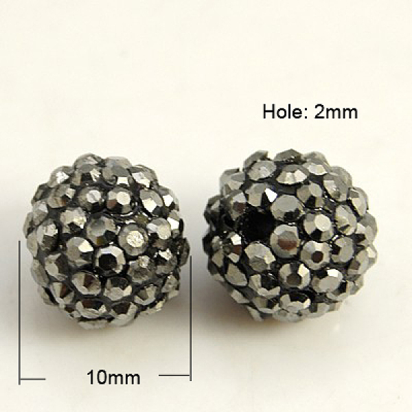 

PandaHall Resin Rhinestone Beads, Grade A, Round, Hematite, 10mm, Hole: 2mm Resin+Rhinestone Round Black
