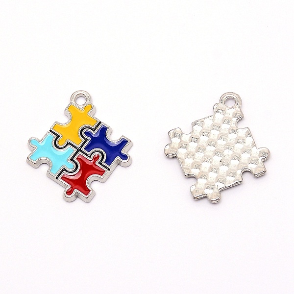 

PandaHall Zinc Alloy Enamel Pendants, for Jewelry Making, Puzzle Shape, Platinum, 25x22x2mm, Hole: 2mm Alloy Square