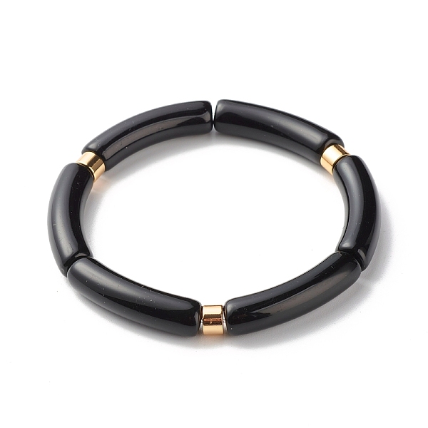 

PandaHall Curved Tube Acrylic Beads Stretch Bracelet for Girl Women, Golden, Black, Inner Diameter: 2-1/4 inch(5.6cm) Acrylic Black