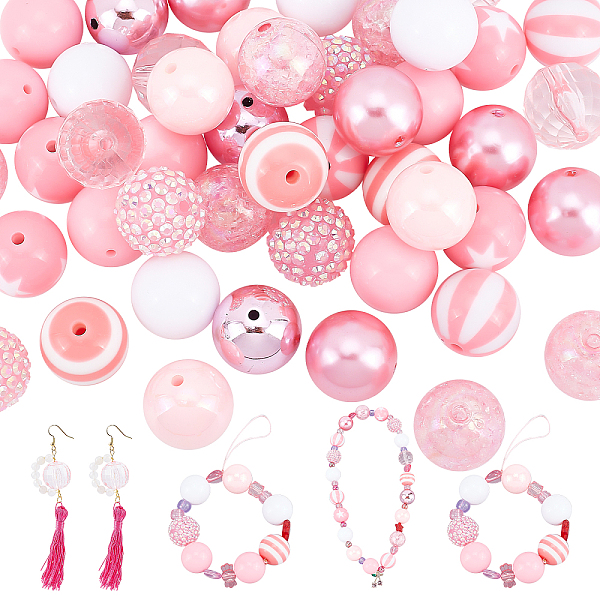 

PandaHall 1 Set Opaque Acrylic Beads Set, Kid Chunky Beads, Round, Pink, 20x19.5~20mm, Hole: 3mm, 50pcs/set Acrylic Round Pink