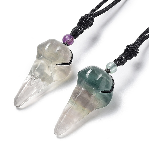 

PandaHall Natural Fluorite Plague Doctor Pendant Necklace with Nylon Rope, 33.39~35.59 inch(84.8~90.4cm) Fluorite