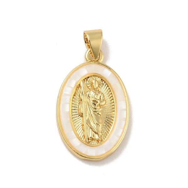 

PandaHall Brass Charms, with Shell, Cadmium Free & Lead Free, Long-Lasting Plated, Oval with Virgin Mary, Real 18K Gold Plated, White...