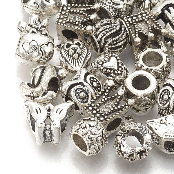 

PandaHall Alloy European Beads, Large Hole Beads, Mixed Shape, Antique Silver, 10~14x8~13x7~10mm, Hole: 4~5mm Alloy Mixed Shapes