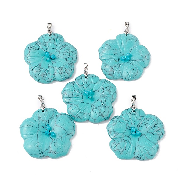 

PandaHall Synthetic Turquoise Big Pendants, Peach Blossom Charms, with Platinum Plated Alloy Snap on Bails, 57x48x9mm, Hole: 6x4mm Synthetic...