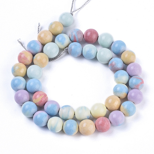 

PandaHall Natural Red Rainbow Jasper Beads Strands, Dyed, Round, 10mm, Hole: 0.7mm, about 41pcs/strand, 15.35 inch(39cm) Rainbow Stone Round