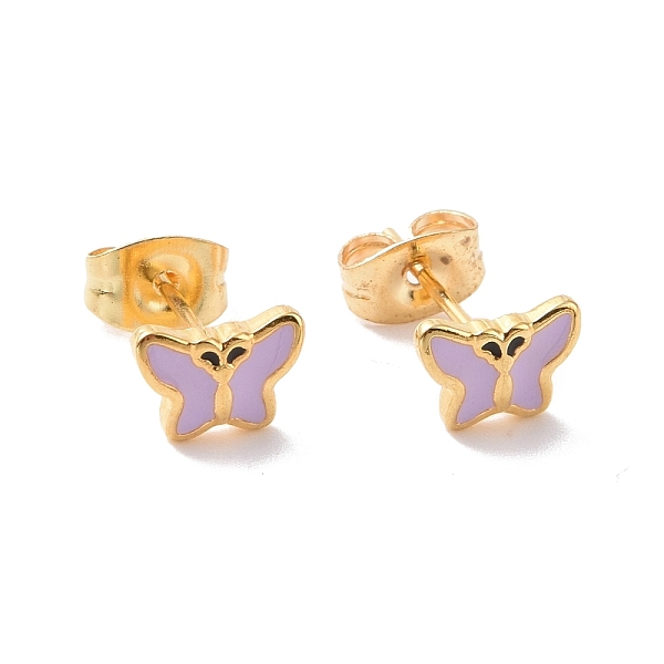 

PandaHall Enamel Butterfly Stud Earrings with 316L Surgical Stainless Steel Pins, Gold Plated 304 Stainless Steel Jewelry for Women, Thistle..., Purple