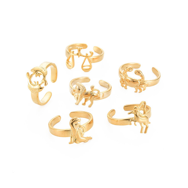 

PandaHall Ion Plating(IP) 304 Stainless Steel 12 Constellations/Zodiac Signs Open Cuff Ring for Women, Golden, Nickel Free, 12...