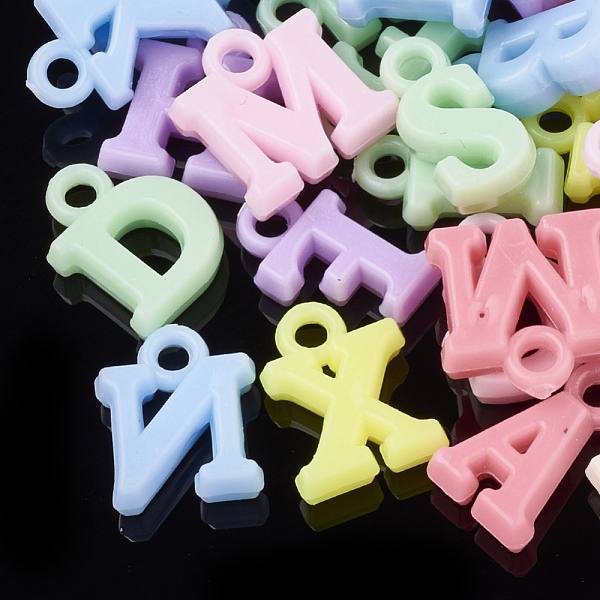 

PandaHall AS Plastic Charms, Mixed Letters, Mixed Color, 13~14x5~13x4mm, Hole: 2mm, about 1900pcs/500g Plastic Letter Multicolor