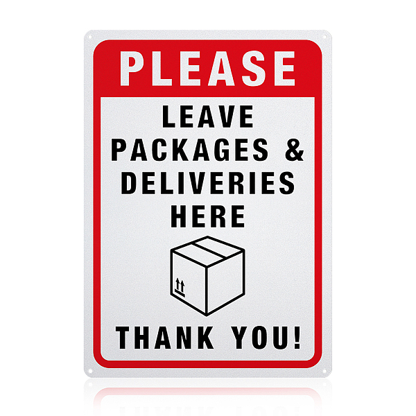 

PandaHall GLOBLELAND Please Leave Packages and Deliveries Here Sign, 14x10 inches 40 Mil Aluminum Caution Signs Indoor or Outdoor Use for..., Red