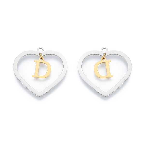 

PandaHall 201 Stainless Steel Pendants, Hollow, Heart with Letter A~Z, Real Gold Plated & Stainless Steel Color, Letter.D, 29x29.5x1mm, Hole...