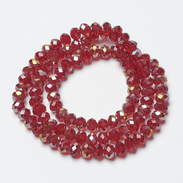 

PandaHall Electroplate Transparent Glass Beads Strands, Half Rainbow Plated, Faceted, Rondelle, Dark Red, 6x5mm, Hole: 1mm, about...