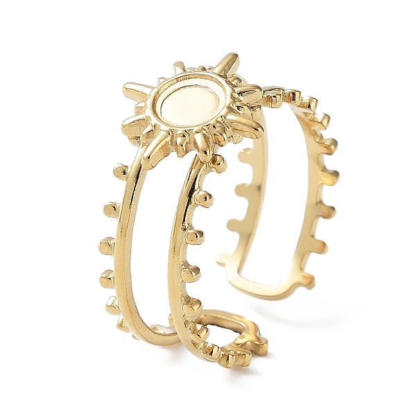 

PandaHall 304 Stainless Steel Open Cuff Ring Components, Bezel Cup Ring Settings, Sun with Round Tray, Real 14K Gold Plated, Inner Diameter...
