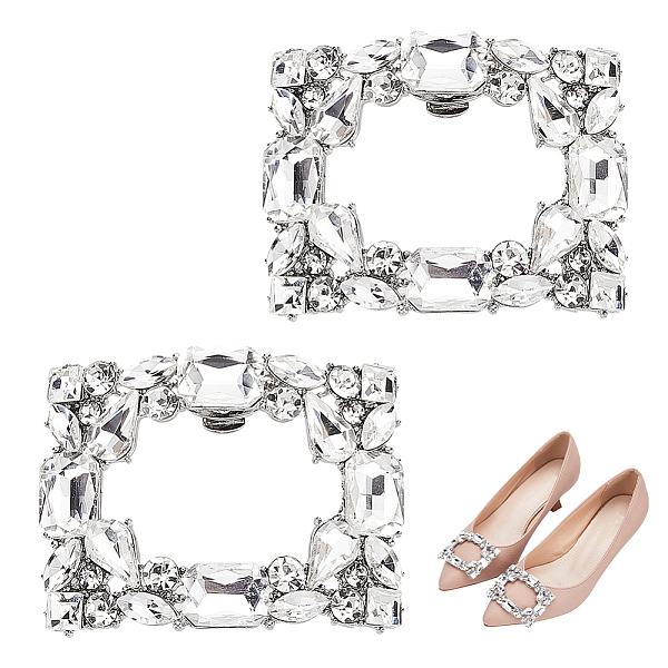 

PandaHall ANATTASOUL 1 Pair Alloy & Rhinestone Shoe Decorations, Detachable Shoe Buckle Clips, Platinum, Oval, 47x60x11mm Alloy+Rhinestone..., Clear