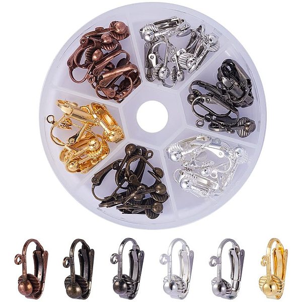 

PandaHall 36Pcs Brass Clip-on Earring Findings, Size 17x14x7mm in a Box for Non-pierced Ears 6 Mixed Color Brass
