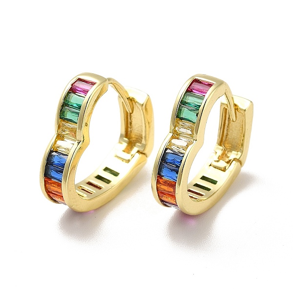 

PandaHall Brass Cubic Zirconia Hoop Earrings, Heart Shape Hoop Earrings for Women, Real 18K Gold Plated, Colorful, 16x15x4mm, Pin: 0.9mm..., Multicolor