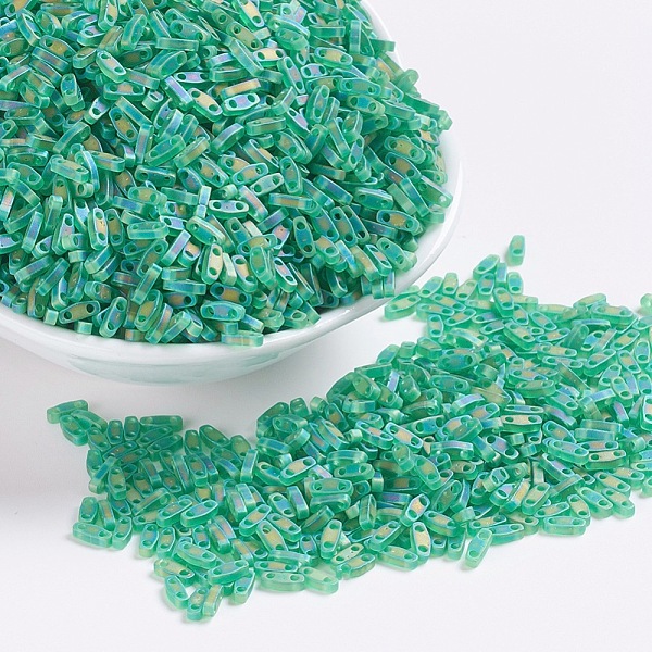 

PandaHall MIYUKI Quarter TILA Beads, Japanese Seed Beads, 2-Hole, (QTL146FR) Matte Transparent Green AB, 5x1.2x1.9mm, Hole: 0.8mm, about...