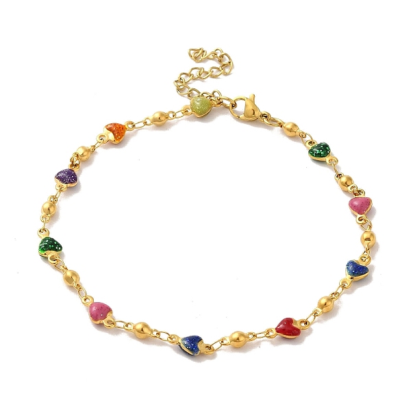 

PandaHall 304 Stainless Steel Anklet, Enamel Colorful Heart for Women, Golden, 9-1/8 inch(23cm) Stainless Steel Heart