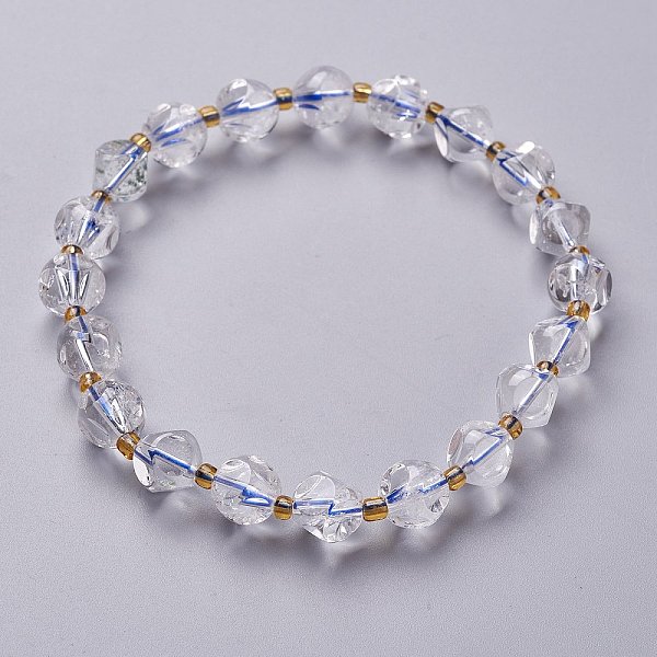 

PandaHall Faceted Natural Quartz Crystal Stretch Beaded Bracelets, with Glass Beads, Six Sided Celestial Dice, Inner Diameter: 2~2-3/8 inch...