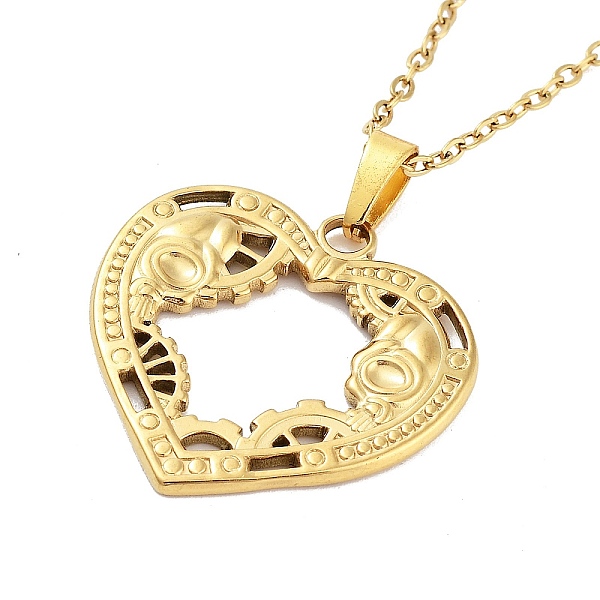 

PandaHall Heart with Steampunk Wheel Gear 304 Stainless Steel Pendant Necklaces, Cable Chain Necklaces for Women, Real 18K Gold Plated...