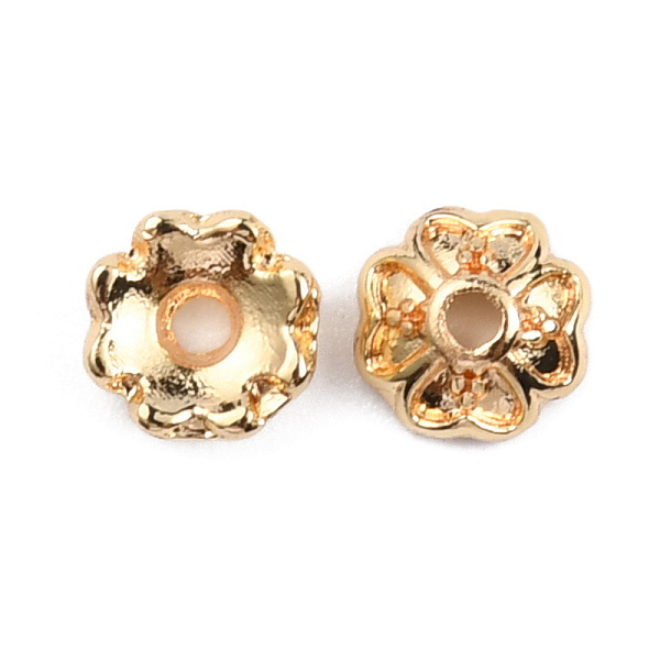 

PandaHall Brass Bead Caps, 4-Petal, Long-lasting, Flower, Real 14K Gold Plated, 5.5x5.5x2.2mm, Hole: 1.1mm Brass