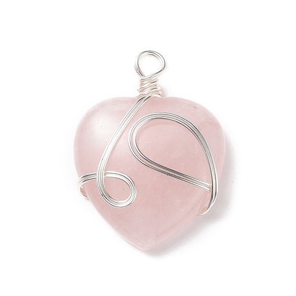 

PandaHall Natural Rose Quartz Pendants, with Silver Tone Copper Wire Wrapped, Heart, 39~41x30~30.5x8.5~9.5mm, Hole: 4~4.2mm Rose Quartz...