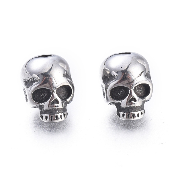 

PandaHall Halloween 304 Stainless Steel Beads, Skull Head, Antique Silver, 9x6x7mm, Hole: 1.5mm 304 Stainless Steel Skull