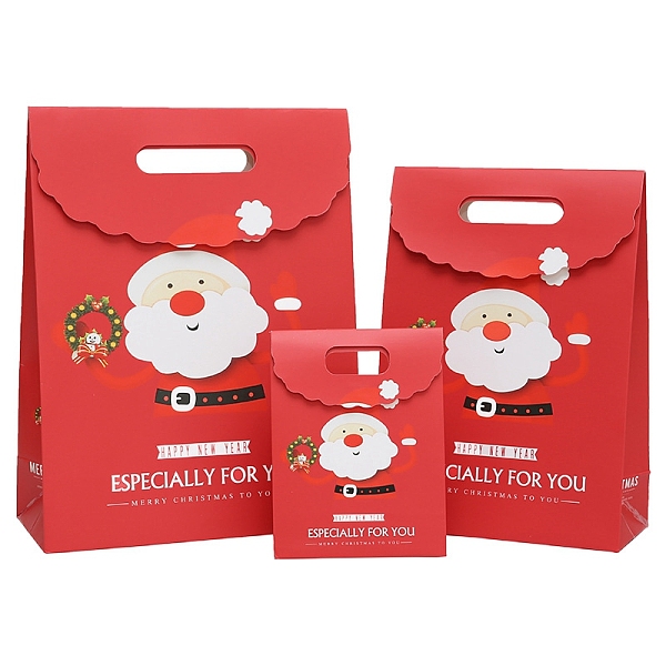 

PandaHall Paper Bags, Gift Bags, Shopping Bags, For Christmas Party Bags, Rectangle, Santa Claus Pattern, 120x60x160mm Paper Santa Claus
