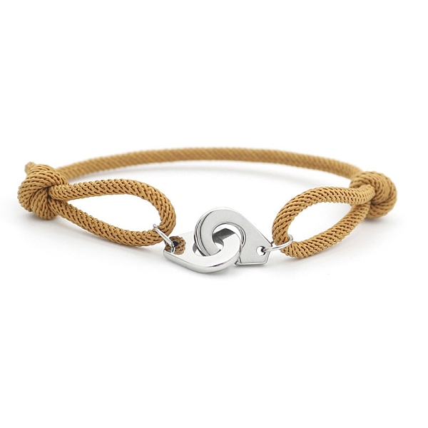 

PandaHall 316L Surgical Stainless Steel Handcuff Link Bracelet, Polyester Braided Cord Adjustable Bracelet for Men Women, Goldenrod, 7-7/8..., Gold