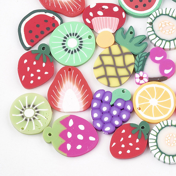 

PandaHall Handmade Polymer Clay Pendants, Fruit, Mixed Color, 18~29x13~20x2~3.5mm, Hole: 1mm Polymer Clay Fruit Multicolor