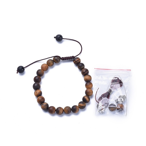 

PandaHall Adjustable Nylon Cord Braided Bracelets, with Natural Tiger Eye Beads and Alloy Buddha Head Beads, Hollow Rubber Cord, Packing Box...