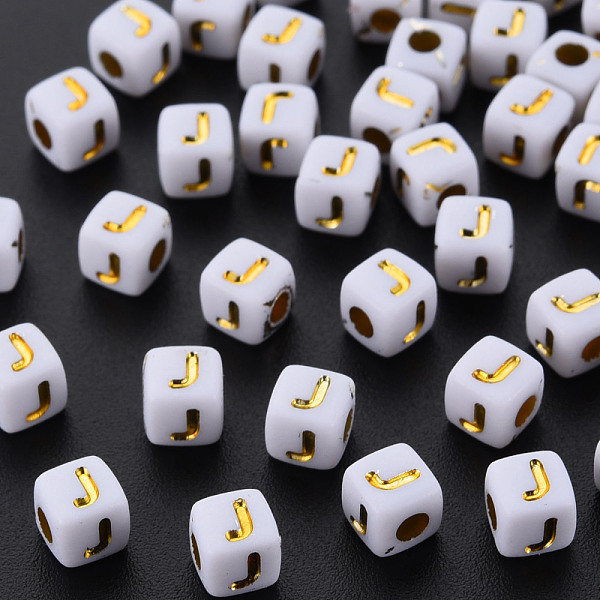 

PandaHall Opaque White Acrylic Beads, Metal Enlaced, Cube with Letters, Letter.J, 4.5mm, Hole: 2mm, about 5000pcs/500g Acrylic Letter J...