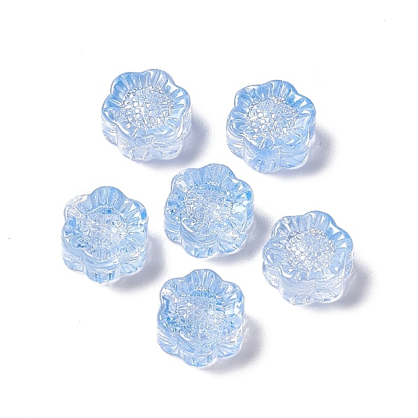 PandaHall Electroplated Glass Beads, Sunflower, for Jewelry Making, Cornflower Blue, 12.5x11.5x6mm, Hole: 1mm Glass Flower